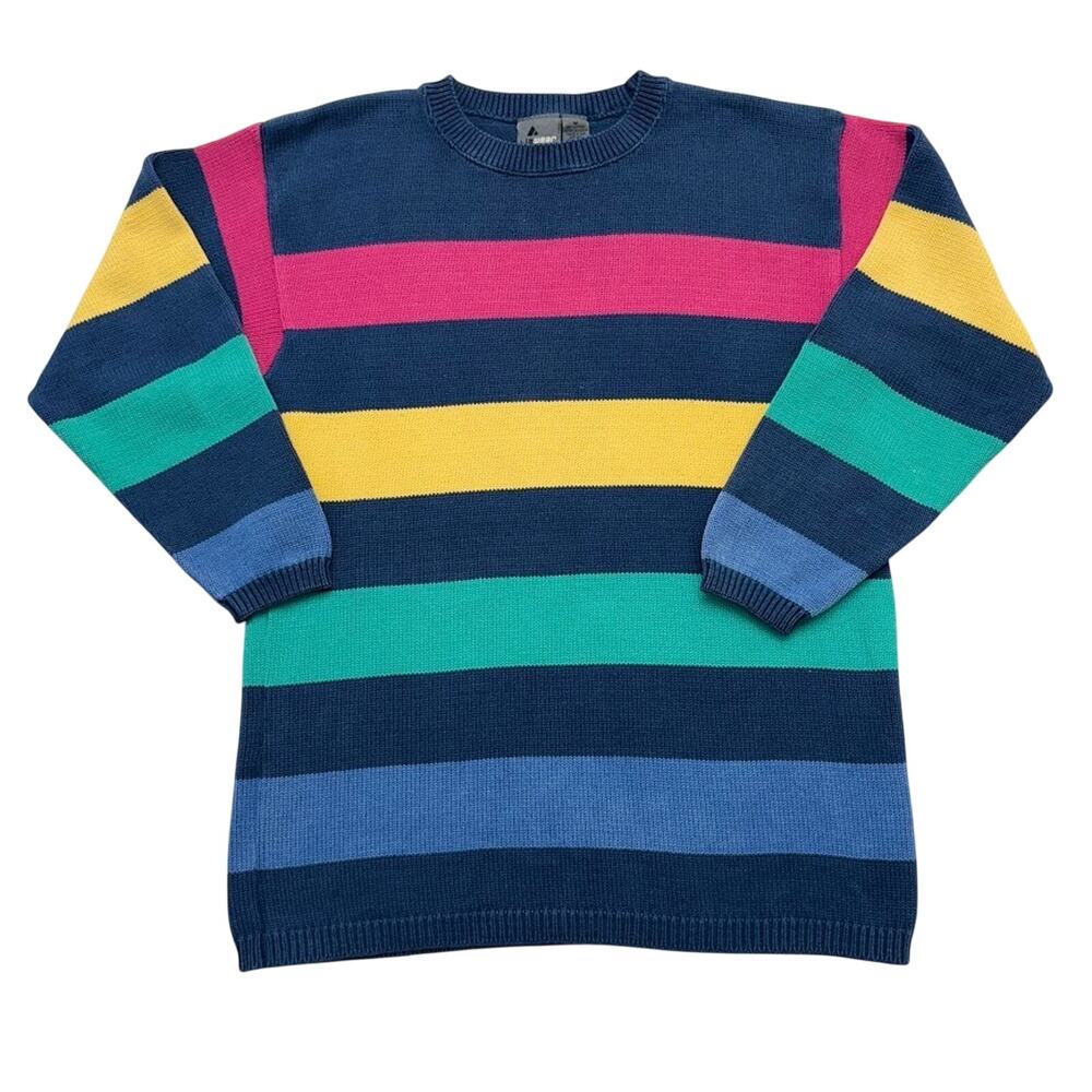 Vintage Lizwear Sweater Colorblock Rugby Multicolor Stripe Navy Cotton Sweater M